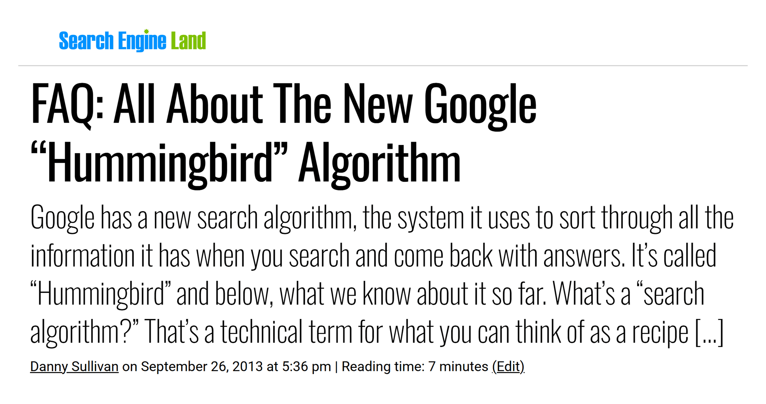 SEL – All About Google Hummingbird SEL – All About Google Hummingbird