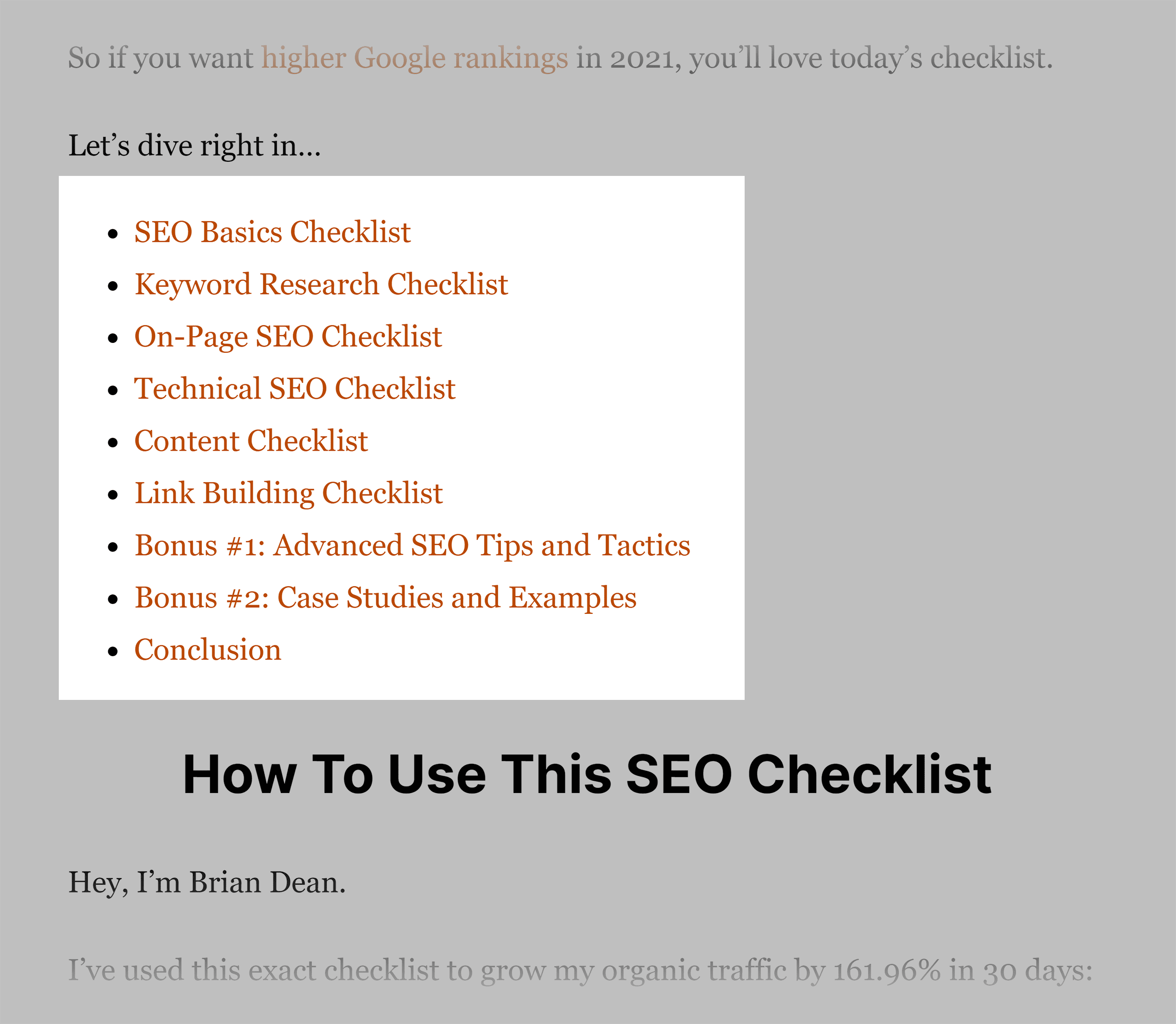 SEO checklist – Post sections SEO checklist – Post sections